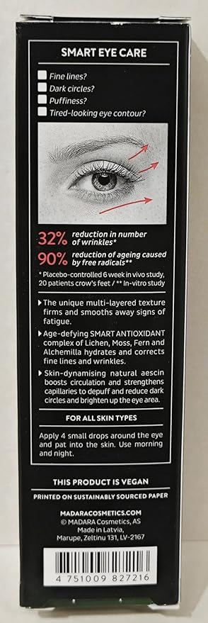 MÁDARA Organic Skincare | SMART Anti-Fatigue Eye Rescue Cream - 15 ml, With a Smart Antioxidant Complex, Natural Aescin And Caffeine, 100% Natural Origin, Vegan, Ecocert Certified