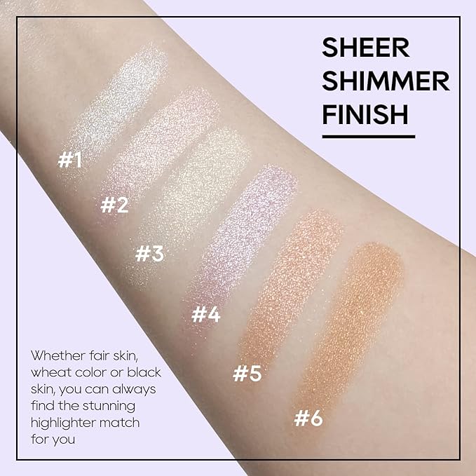 Baked Highlighter Powder Palette, Makeup Highlighter Powder Palette Sheer Shimmering Finish Face Highlighters Makeup Iluminadores de Maquillaje #01 Moonlight White