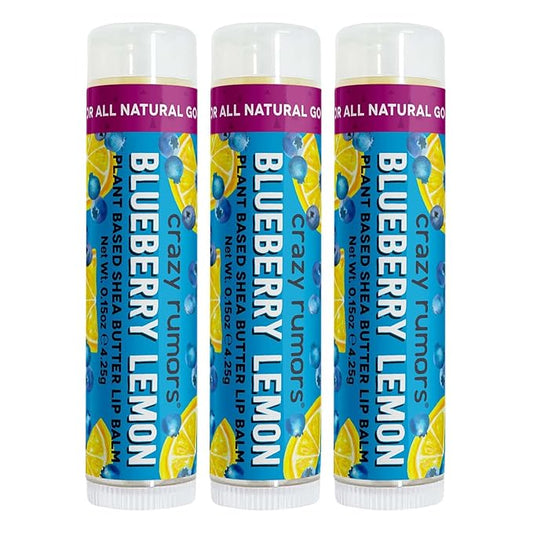 Crazy Rumors Blueberry Lemon Flavored All Natural, Plant Based Lip Balm to Moisturize and Nourish your Lips - Blueberry Lemon (3-Pack)