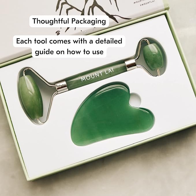 Mount Lai Jade Gua Sha Facial Tools, Jade Roller and Gua Sha Facial Tools Set, Guasha Tool for Face to Relieve Muscle Tension and Reduce Puffiness, Anti Aging Skin Care Sets for Women