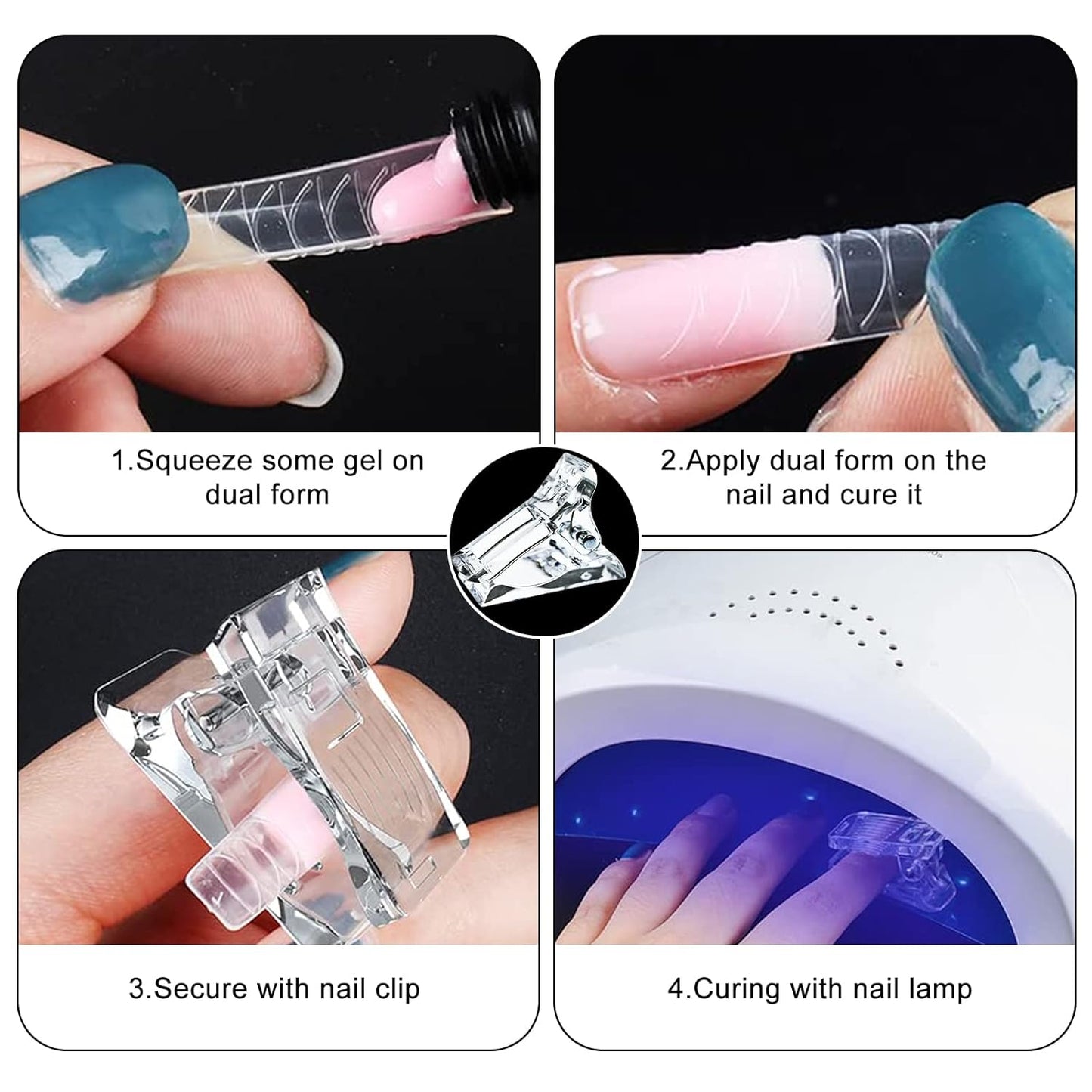 10 Pcs Nail Tips Clip for Quick Building Extension Nail Mold & Nail Tips,Plastic Transparent Dual Nail Form Extension Clip Builder DIY Manicure Nail Art Tool(Nail Clip)