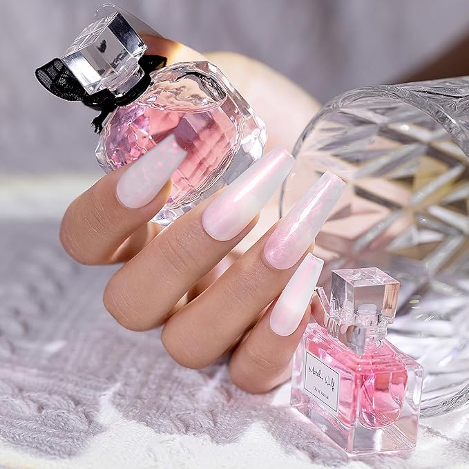 RARJSM Gel Builder Nail Polish Pearl White Red Shimmer Hard Gel in a Bottle Mermaid Shell Glitter Pearlescent Thick Extension Structure Gels for Nails 15ml Soak Off Curing Requires Salon Home Use