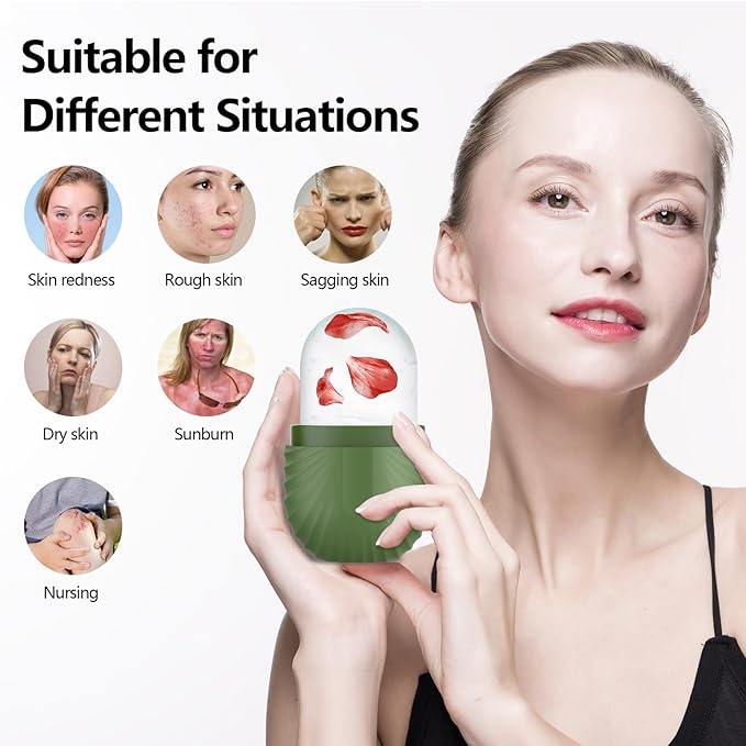 Ice Roller for Face and Eye, Silicone Ice Facial Roller Ice Holder, Face Ice Mold Skin Care, Face Icers Reusable Ice Cube Roller for Shrink Pores Anti Wrinkle Reduce Puffiness, Green