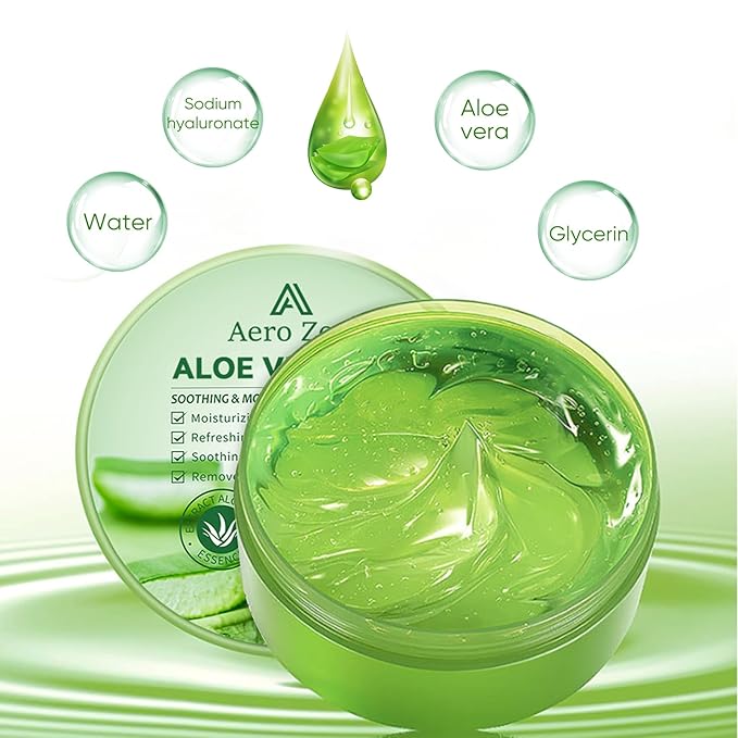 Organic Aloe Vera Gel for Face & Body Made within 12 Hours of Harvest, 98% Pure Aloe Vera Gel for Skin,Scalp,& Hair, Soothing Aloe Face Moisturizer,Multipurpose Skin Care（10oz）