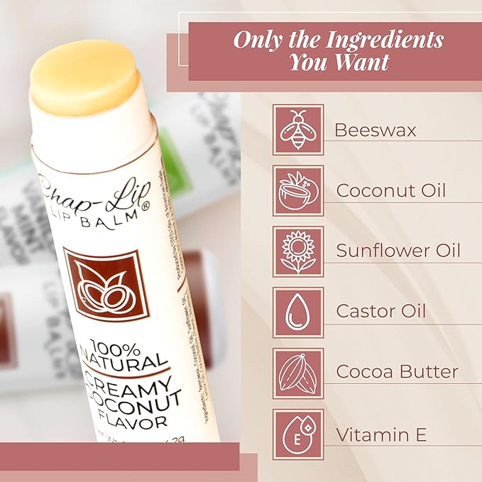 100% Natural Lip Balm Set, Hydrating and Moisturizing Beeswax Natural Flavor Assortment, Lip Moisturizer for Dry Lips, Cocoa Butter, Petroleum Free, 24 Count, 2Pack