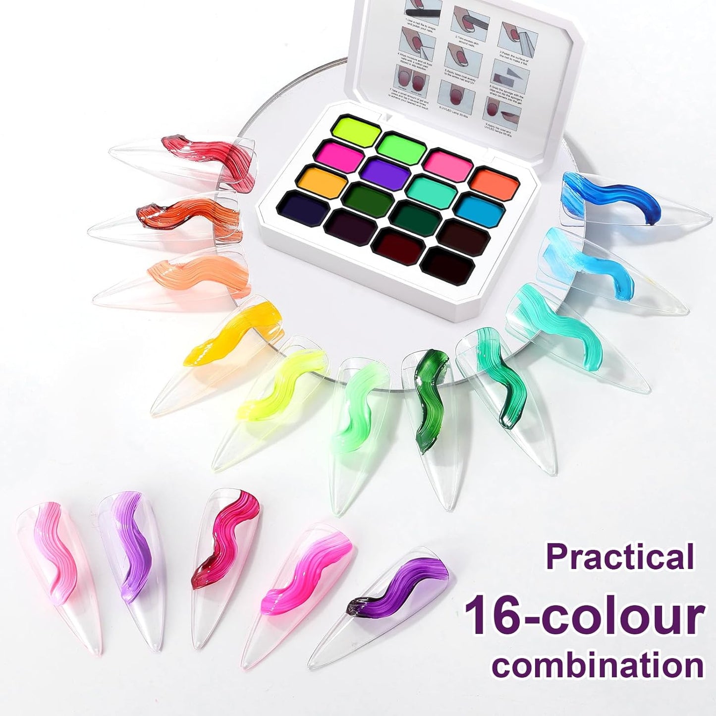 Gradient Gel Nail Set,16 Bright Neon Color for Ombre Fluorescent Jelly Nail Polish Platte, Pat Painting Gel French Nail Manicure No-wipe DIY Art Home Salon Soak of UV Cyber Gelight