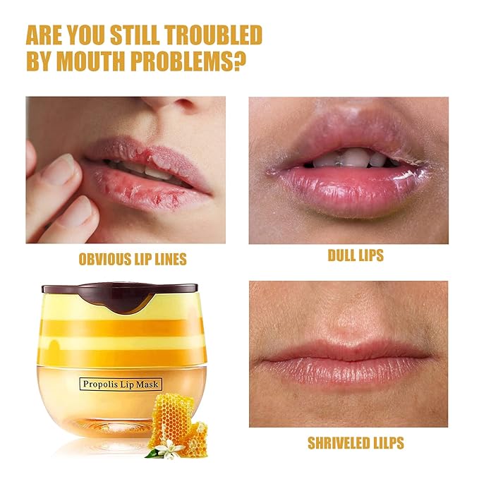 Honey Lip Balm Pot, Propolis Lip Mask, Strawberry Hydrating Propolis Lip Sleeping Mask, Prevent Dry&Cracked, Lip Repair Nourishes the Lip Skin (Honey)