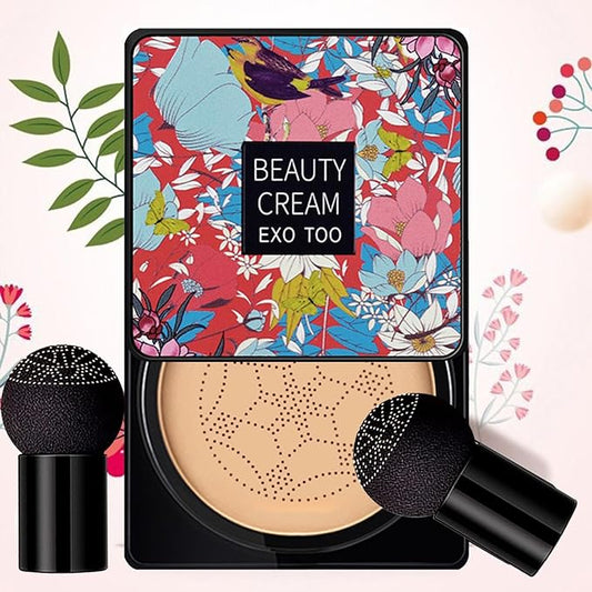 Beauty Cream EXO TOO Foundation, Beauty Cream Makeup Base, Moisturizing, Long Lasting Matte Air Cushion CC Cream Concealer with Two Mushroom Head Sponges