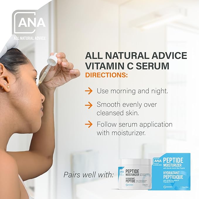 All Natural Advice Vitamin C Serum 60mL | 20% Vitamin C Face Serum Solution with Organic Botanicals, Hyaluronic Acid & Vitamin E | UV-Shielding Glass Bottle, Spray & Dropper | Canadian Skin Care