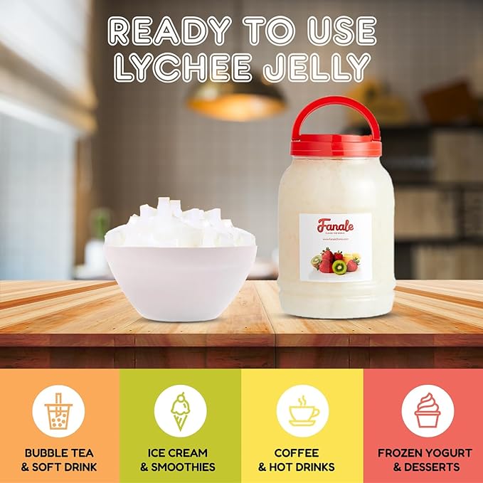 Fanale Coconut Jelly Topping nata de coco for Bubble Tea 8.3 lb | Lychee Jelly | for Boba Tea, Smoothies, Slushes, Desserts | 8.3 pound (Pack of 4) | JEL005-CS