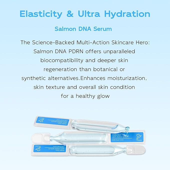 Salmon DNA PDRN Anti-Aging Serum, 5000ppm Salmon Egg DNA Ampoule, 2000ppm Collagen, Glutathione, Niacinamide & 6 Hyaluronic Acids, Korean Skincare for Wrinkles & Radiance,0.05 fl.oz x 30e