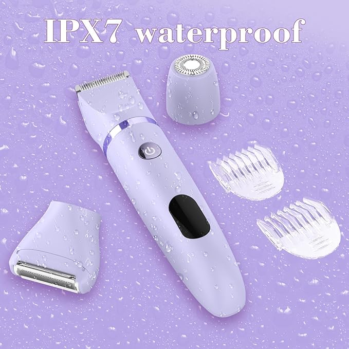3-in-1 Electric Razor IPX7 Waterproof Bikini Trimmer Wet & Dry Use Painless Personal Trimmer Groomer for Ladies Face Body Legs Bikini Public Hairs Electric Lady Shaver with Replaceable Heads