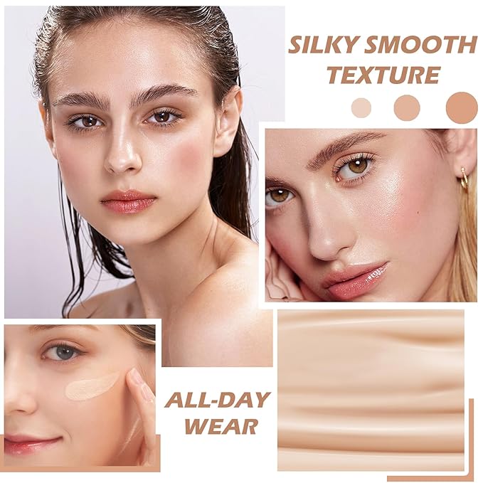 Airbrush Foundation Makeup Spray Silky Lightweight Full Coverage Foundation Face Air Cushion Foundation Set with Soft Makeup Brush - Natural Color