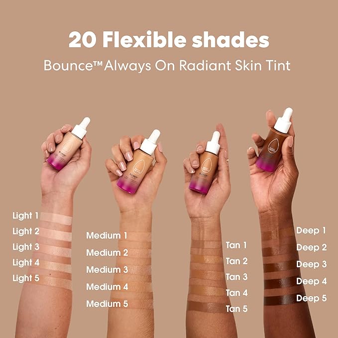 Beautyblender 12-Hour Always on Radiant Skin Tint, Breathable Serum Foundation Stays Put for All Day Long Wear, Infused with Hyaluronic Acid & Niancinamide, Medium 4