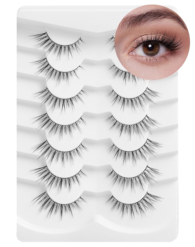 Onlyall Wispy Lashes - Natural Flared False Eyelashes, Soft Fluffy, 7 Pairs DK56