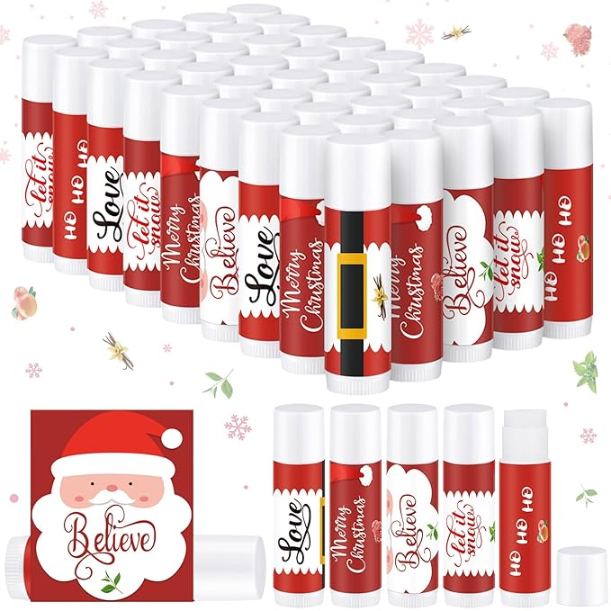 50 Pieces Christmas Santa Lip Balm Bulk Gift Christmas Gift for Women Moisturizing Lip Care Product for Seasonal Winter Holiday Xmas Party Gift