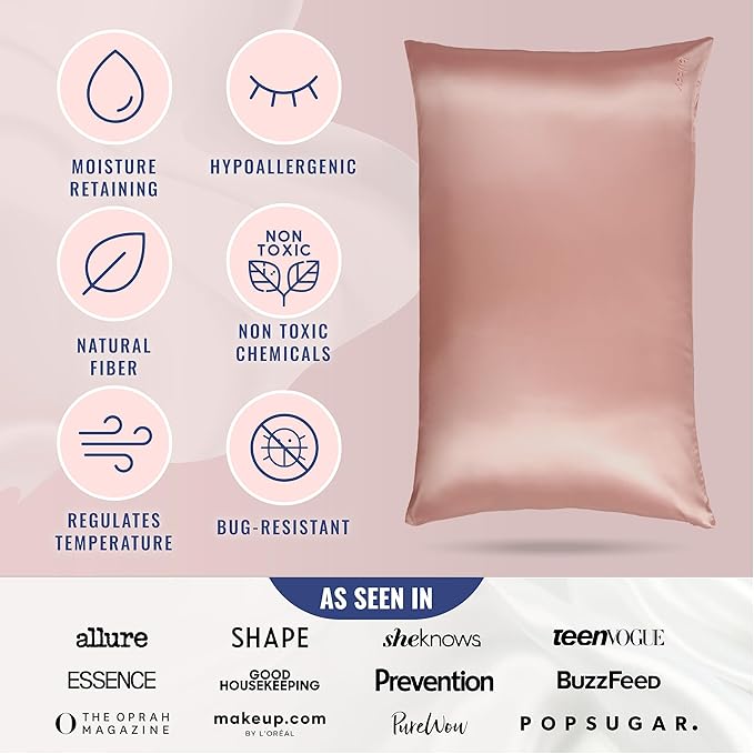 Blissy Silk Pillowcase - 100% Pure Mulberry Silk - 22 Momme 6A High-Grade Fibers - Silk Pillow Cover for Hair & Skin - Regular, Queen & King (Rose Gold, King)
