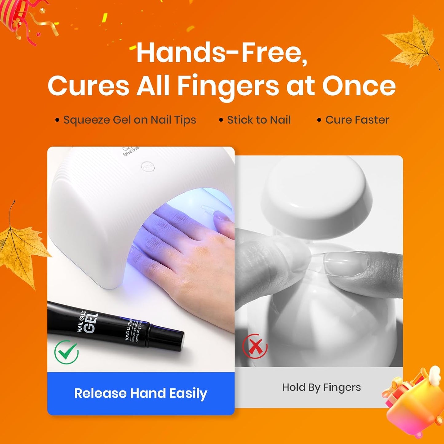 Beetles 2Pcs*20g Solid Nail Glue Gel, Tipex Soft Nail Tips Glue Super Strong for Acrylic Nails Extension Fake Nails Press On Nails, Fall Halloween Nails, U V Light Required