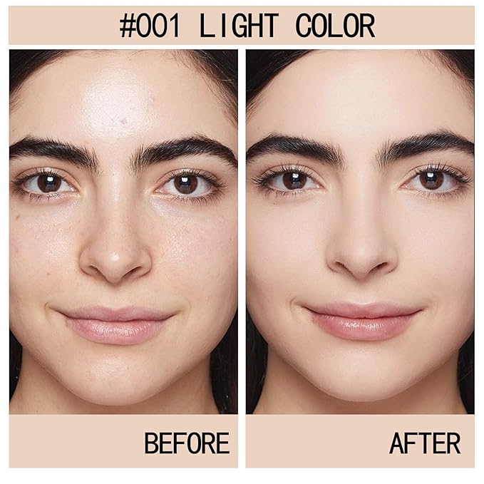 Powder Foundation,Long Wear Full Coverage Foundation with Sponge,Flawess Demi-Matte Finish,Brighten Correcting Color