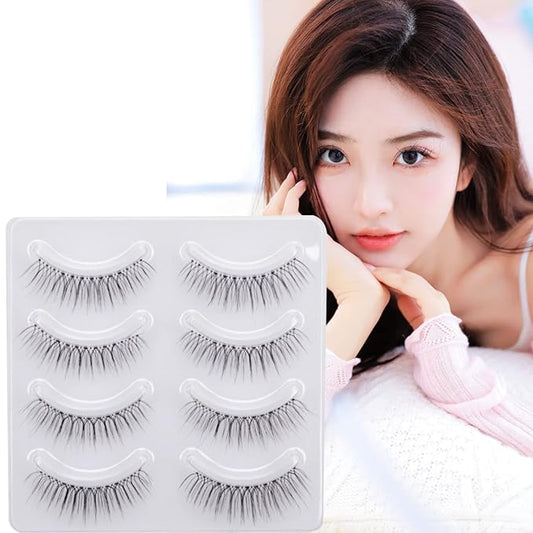 Miz Barn Daily Natural Look False Eyelashes, 4 Pairs Natural Soft Lightweight Comfortable Short Lashes Luxurious Clear Band Handmade False Eyelashes(M12)