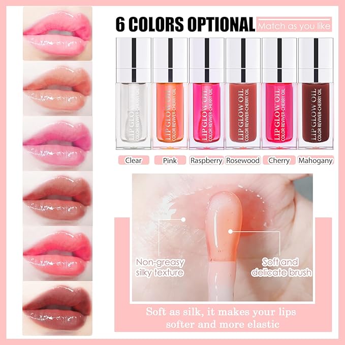 2PCS Lip Oil Set, Hydrating Lip Glow Oil Lip Plumper Gloss, Tinted Lip Oils Transparent Long Lasting Non-sticky Lip Gloss, Plumping Lip Gloss Lip Care Kit (Raspberry & Cherry)