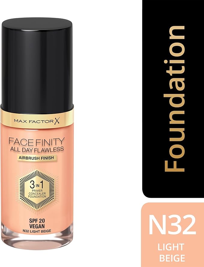 Max Factor Facefinity 3-in-1 All Day Flawless Liquid Foundation, SPF 20-32 Light Beige, 30 ml