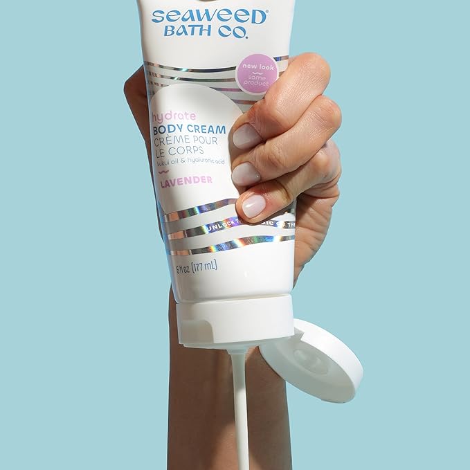 Seaweed Bath Co. Hydrate Body Cream, Lavender Scent, 6 Ounce, Nourishing Hand & Body Lotion Moisturizer for Dry Skin, with Sustainably Harvested Seaweed, Kukui Oil, Hyaluronic Acid, Shea Butter