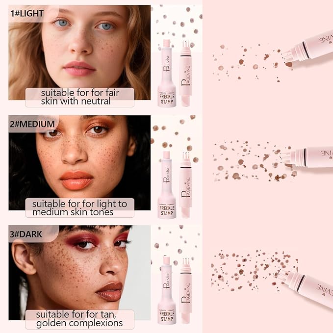 Freckle Stamp - Freckle Pen Waterproof, Long Lasting Fake Freckles,Quick Dry 5-Point Faux Freckles Stamp Cushion Stain Marker in One Press Natural and Lifelike Sunkissed Pencil Tool Makeup (#2-Medium)