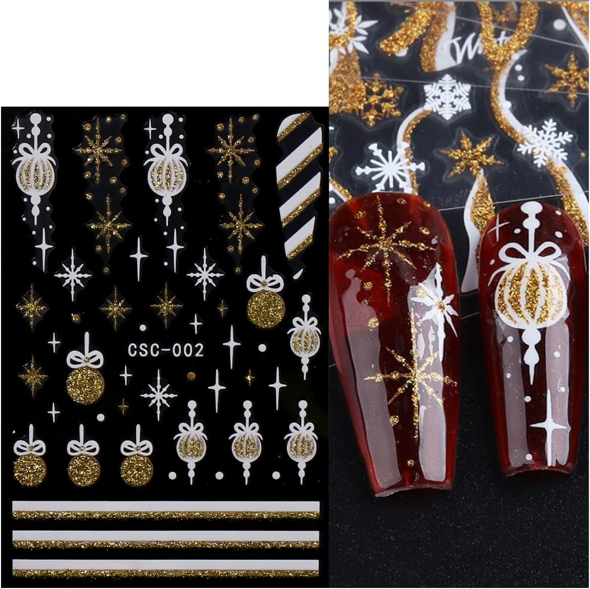 JMEOWIO 8 Sheets Christmas Glitter Nail Art Stickers Decals Self-Adhesive Snowflake Winter Holiday Cute Nail Supplies Nail Art Design Decoration Accessories