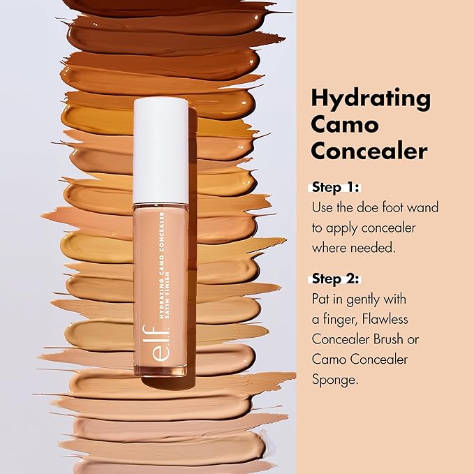 e.l.f. Hydrating Camo Concealer, Lightweight, Full Coverage, Long Lasting, Conceals, Corrects, Covers, Hydrates, Highlights, Rich Ebony, Satin Finish, 25 Shades, All-Day Wear, 0.20 Fl Oz
