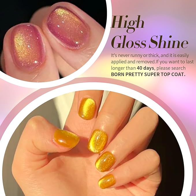 Born Pretty Cat Magnetic Eye Gel Nail Polish Spring Summer Neon Shimmer Glitter Holographic Aurora Rainbow Cat Magnetic Gel Polish Nail Art Manicure DIY at Home 6PCS