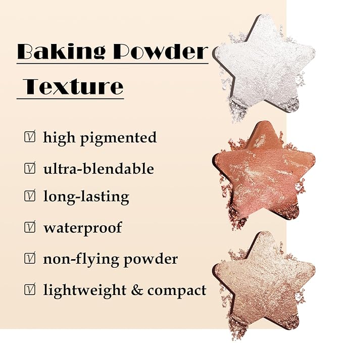 Boobeen 3 Colors Baked Shimmer Highlight & Blush Palette, Powder Palette Facial Bronzers Illuminator Makeup Palette, Lightweight Highlighter Blusher Contour for Cheeks, Lasting Natural Glowing