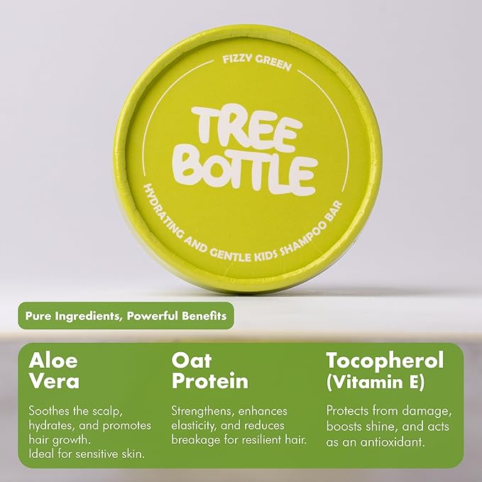 Tree Bottle Hydrolyzed Oat Protein + Aloe Vera Shampoo Bar for Kids – Gentle & Nourishing for Sensitive Scalps - Natural, Tear-Free, Sulfate & Paraben-Free - Made in USA - 4.5oz