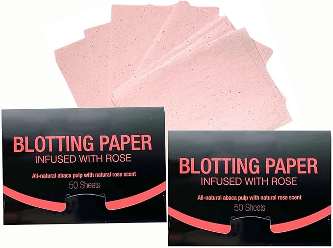 2 Pks ROSE INFUSED Natural Abaca Blotting Paper - 100 Oil Blotting Sheets - Makeup Friendly UNISEX All Skin Types Oily Skin Shine Blotter Photography Zoom Meetings Travel Gym School - MADE IN TAIWAN