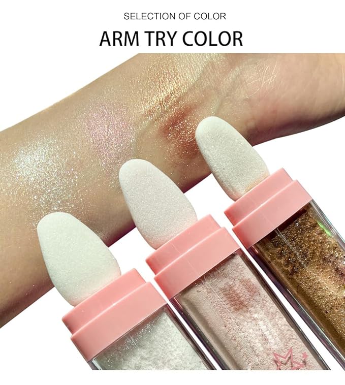 3 Color Glitter Powder Highlighter Makeup, Body Brightens the Natural Three-dimensional Face Blusher Patting Powder Highlighter. (01 &04 & 05)