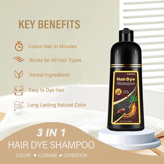 Brown Hair Dye Shampoo, Hair Color Shampoo for Women Men, Colors in Minutes, Champu para Canas, Easy to Use 16.90 Fl Oz