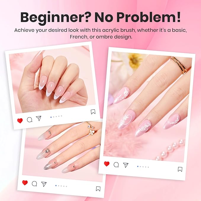 Beetles Acrylic Nail Brush Kolinsky Hair Bristles Round Shaped Metal Handle Nail Art Brushes for Manicure Extension Acrylic Powder DIY at Home Manicure Tool - Size 10