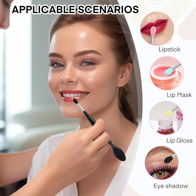 Unaone Lip Scrub Brush - 4 PCS Dual-ended Lip Scrubber Exfoliator and Silicone Lip Brush, 2-in-1 Silicone Lip Scrub Tool Lip Mask Applicator, Gentle Exfoliator & Applicator for Soft