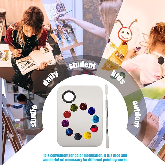 FOMIYES Makeup Palette, Makeup Mixing Palette, Stainless Steel Cosmetic Mixing Tray with Spatula Makeup Artist Tool for Mixing Foundation Nail-Art