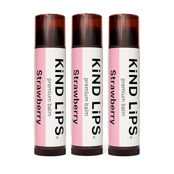Kind Lips Lip Balm - Nourishing & Moisturizing Lip Care for Dry Lips with Shea Butter, Beeswax & Vitamin E | Strawberry Flavor | 0.15 Oz (Pack of 3)