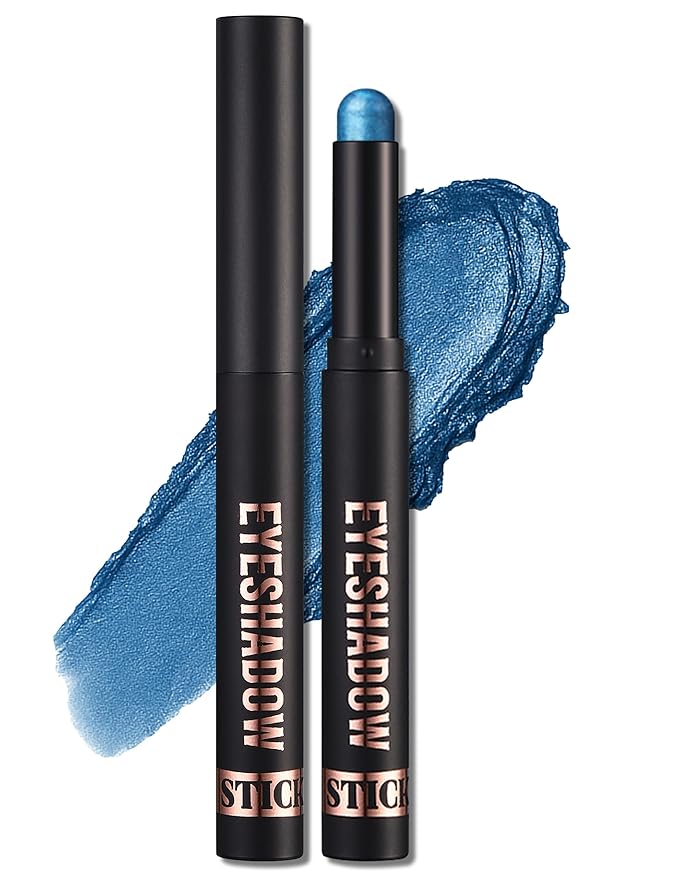 Erinde Shimmer Cream Eyeshadow Stick, Long Lasting Metallic Eye Shadow Sticks, Waterproof Creamy Glitter Eyeshadow Pencil, High Pigmented Blendable Neutral Eye Makeup, 23 Sapphire Blue Shimmer