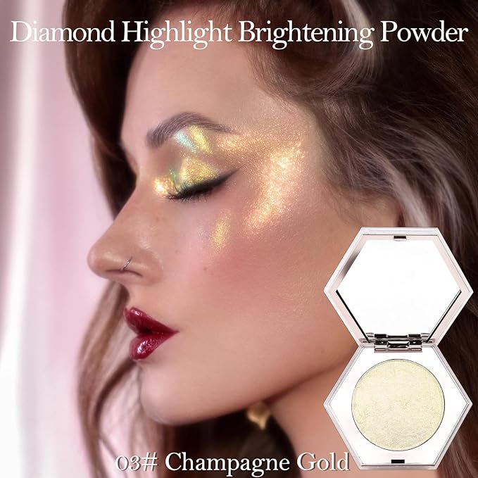 Erinde Champagne Gold Face Highlighter Makeup Palette, Shimmer Diamond Glitter Highlighter Powder for Face Body, Face Highlighters Makeup & luminizers Palette, Long-Lasting Lightweight, 03#