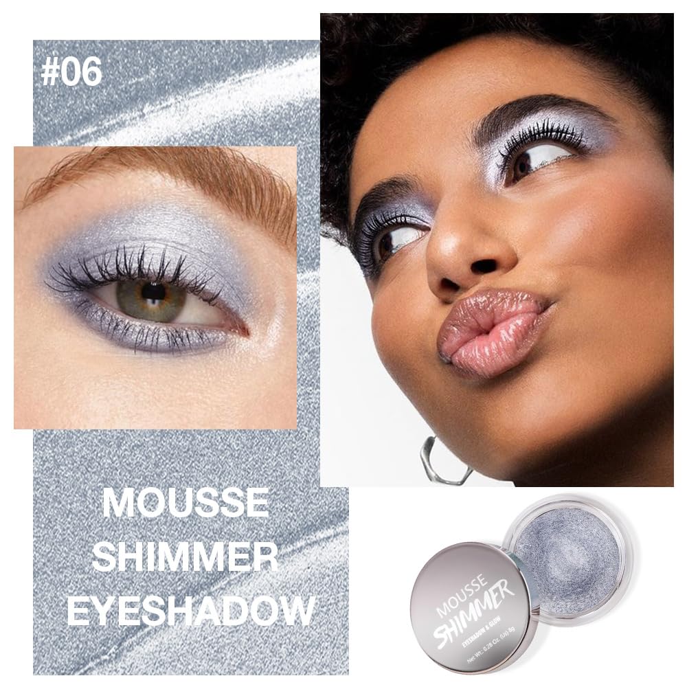 Cream Glitter Grey Blue Shimmer Metallic Eyeshadow Palette Makeup, Natural Single Mini Instant Holographic Eyeshadow For Women, Sombras Crema Para Ojos, Talc, Paraben & Cruelty Free