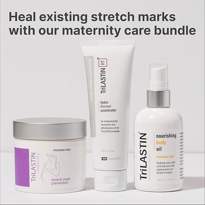 TriLASTIN Maternity Stretch Mark Cream for Pregnancy - 4 Oz (3-Pack) - Hypoallergenic & Paraben-Free Silicone Scar Cream & Shea Butter - Pregnancy Must Haves