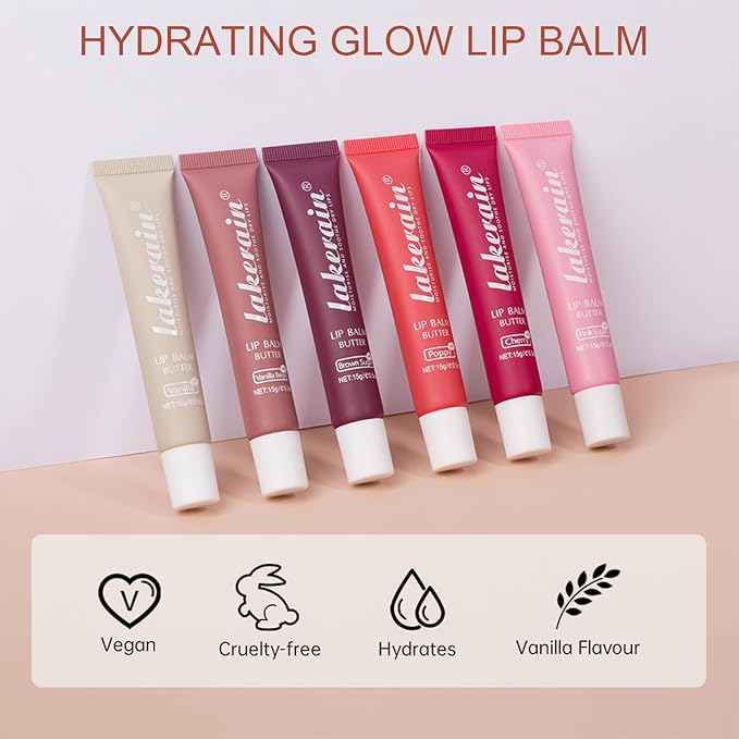 Lip Glowy Balm Butter Lip Balm Plumps Moisturizing Hydrating Lip Mask Repair Moisturizer Lips Care Lip Treatment for Dry Cracked Lip, Glossy Finish, Vegan Tinted Lip Balm Chapstick (#1 Vanilla)