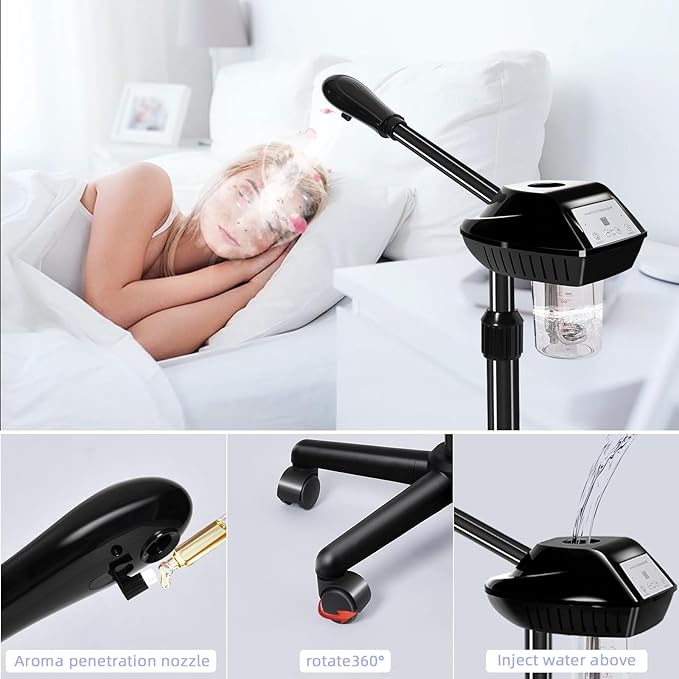 Facial Steamer, Face Steamer on on Wheels with More Steam, Adjustable Height for Face Steamer Suitable for Personal Home and Professional Personal Care Places，Moisturizing and Hydrating.