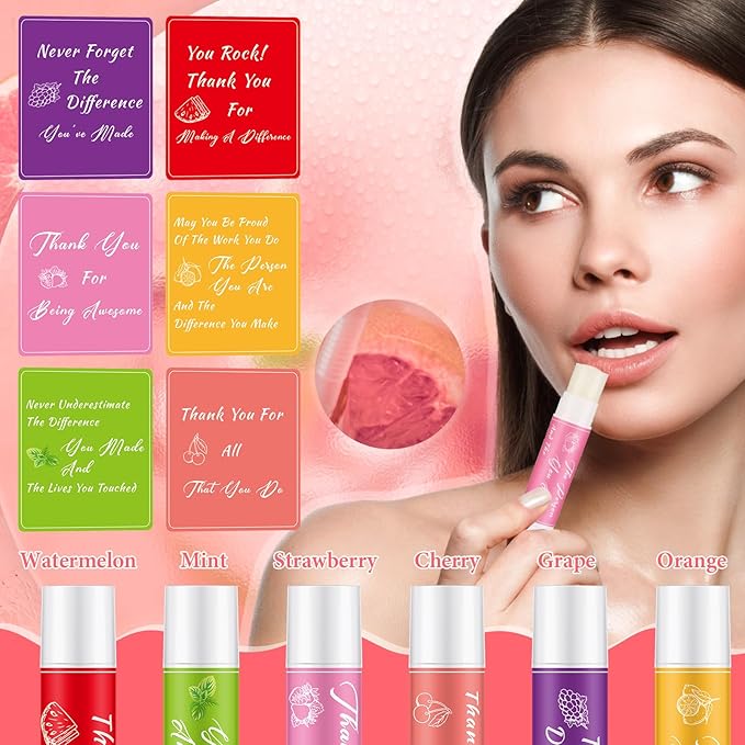 24 Pcs Lip Balm Gifts Bulk Thank You Gifts Employee Appreciation Gifts for Coworkers Moisturizer Assorted Flavors Natural Ingredients Dry Chapped Lip Care Gift for Women Men Teen