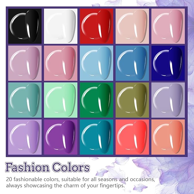 JODSONE 20 Colors Gel Nail Polish Kit with U V Light Base Top Matte Coat High Shine Vibrant Nail Gel Equipped with Manicure Tools