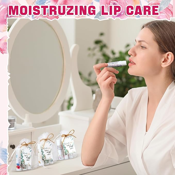 50 Sets Christian Gifts Bulk Lip Balms for Women Honey Religious Scripture Bible Verse Lip Balm Inspirational Motivational Thank you Gifts Floral Church Sunday School Party Favors