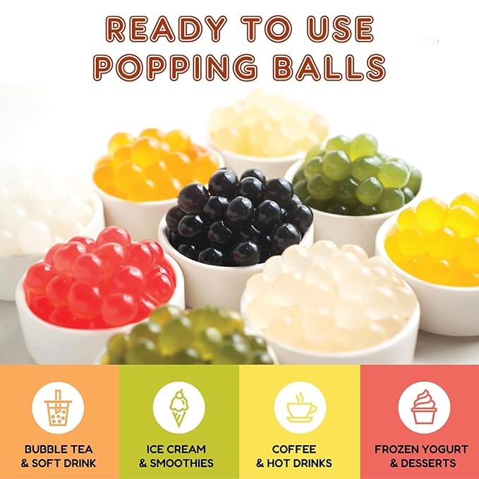 Fanale Pomegranate Popping Boba Pearls, Vegan, Non GMO, Gluten Free, Fat Free, Perfect for Bubble Tea, Smoothies, Ice Cream, Desserts, and Beverages.